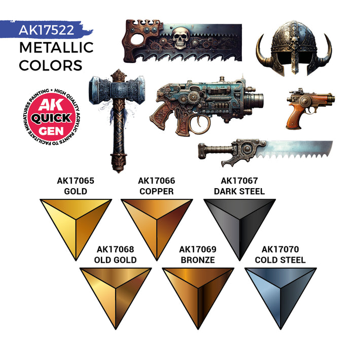 Ak Interactive - Quick Gen: Metallics Set