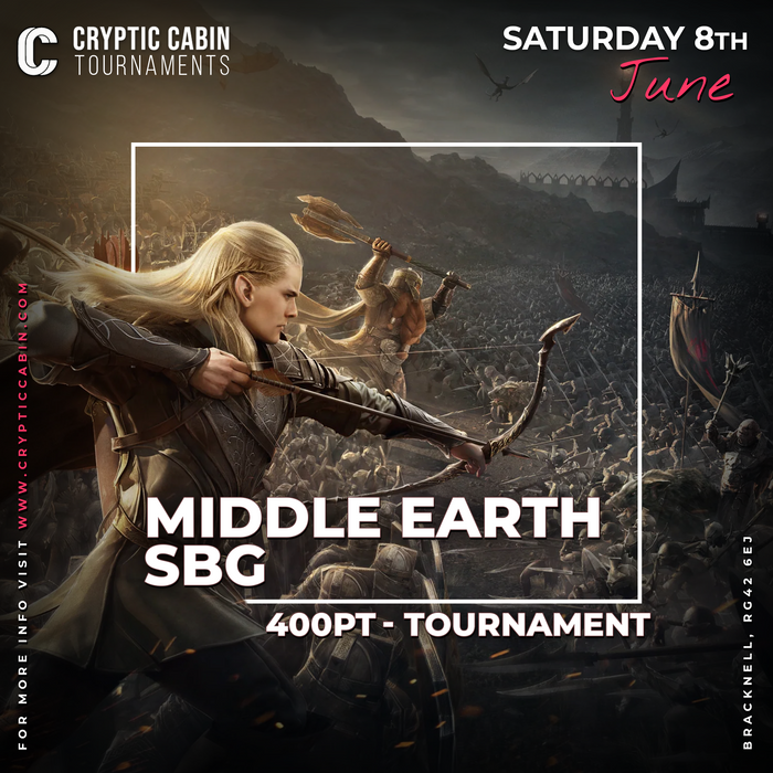 Cryptic Cabin 400 Points Middle Earth SBG Tournament, Saturday 8th June 2024