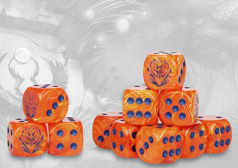 Conquest - Weaver Courts Dice - Peach Marbled Dice with Navy Blue Pips