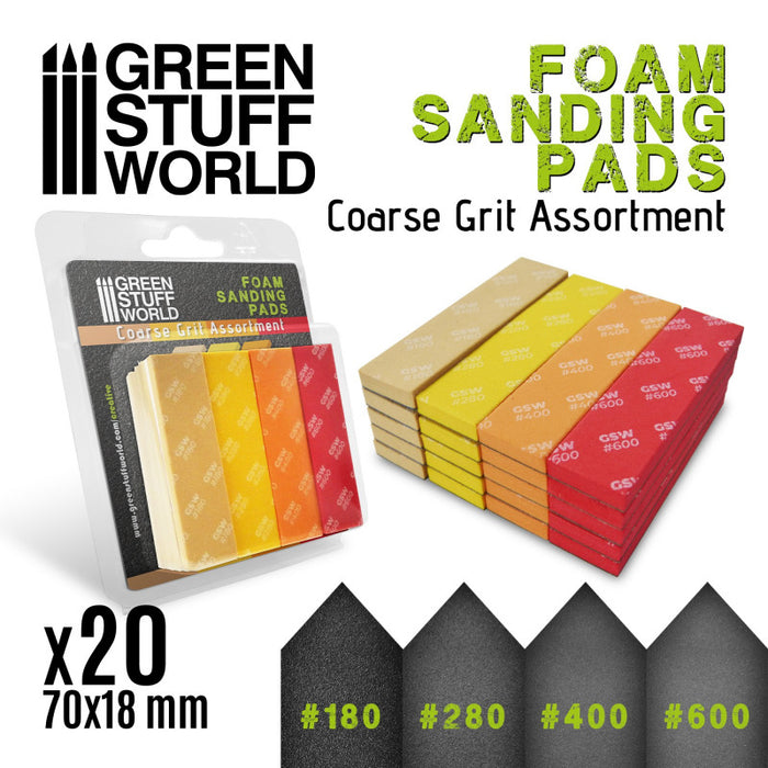 Green Stuff World -Foam Sanding Pads – COARSE GRIT ASSORTMENT x20